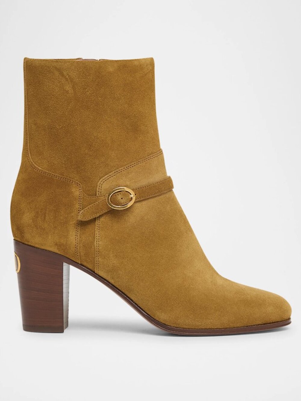 Valentino Garavani Pattie V Logo Calf Suede Buckled Ankle Bootie Boots